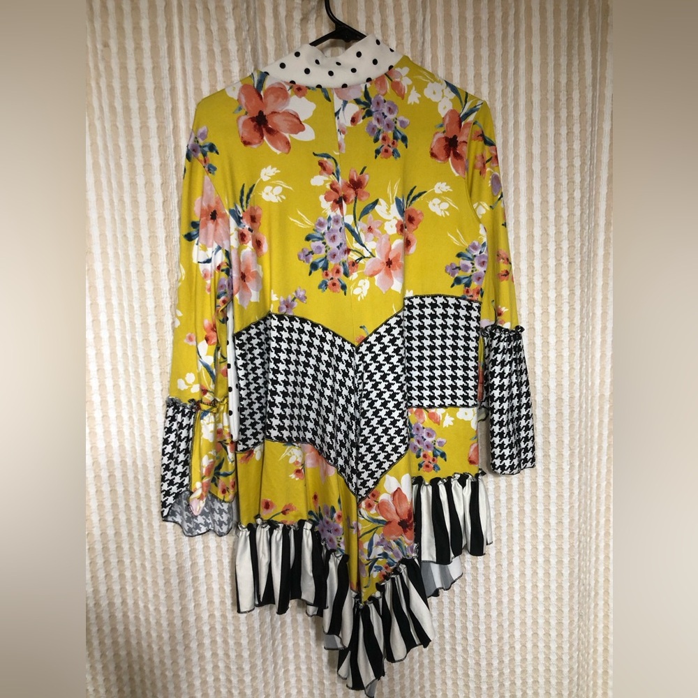Floral and Houndstooth Ruffle Dress with tie - Picture 3 of 3